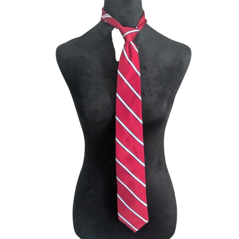 TOMMY HILFIGER 100% Silk Necktie Classic Red White Blue Striped Preppy Men